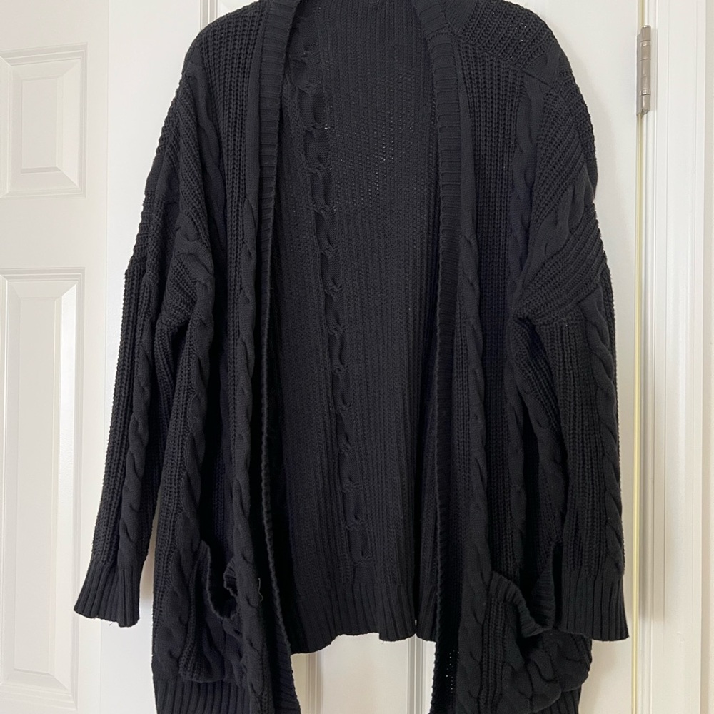 Pink Lily Cozy Black Cable Knit Sweater